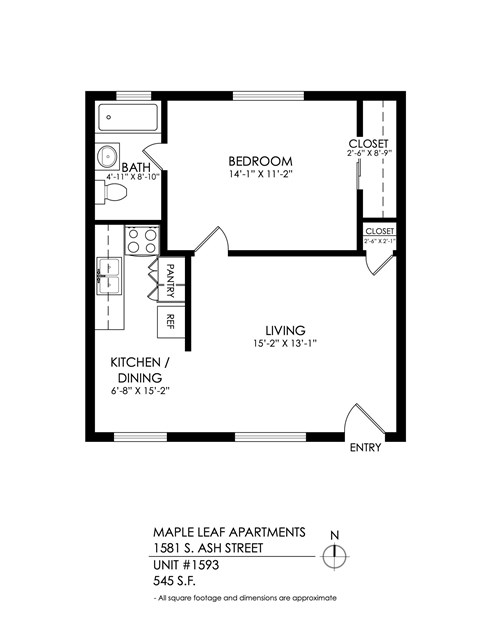 A floor plan for apartment unit #1593 at Maple Leaf Apartments.